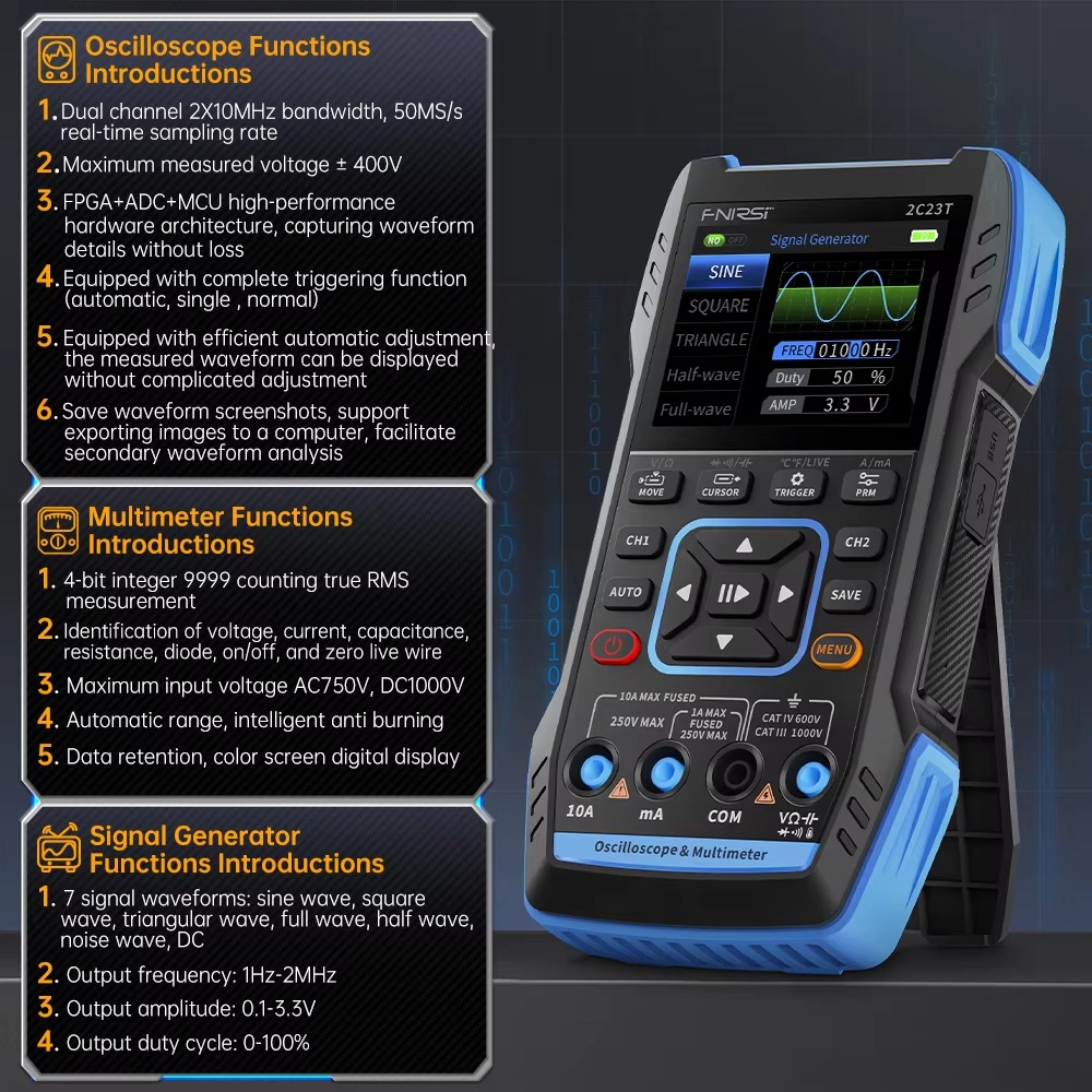 جهاز FNIRSI 2C23T 3 في 1: راسم - مراجعة Fnirsi Digital Oscilloscope Handheld وسعره