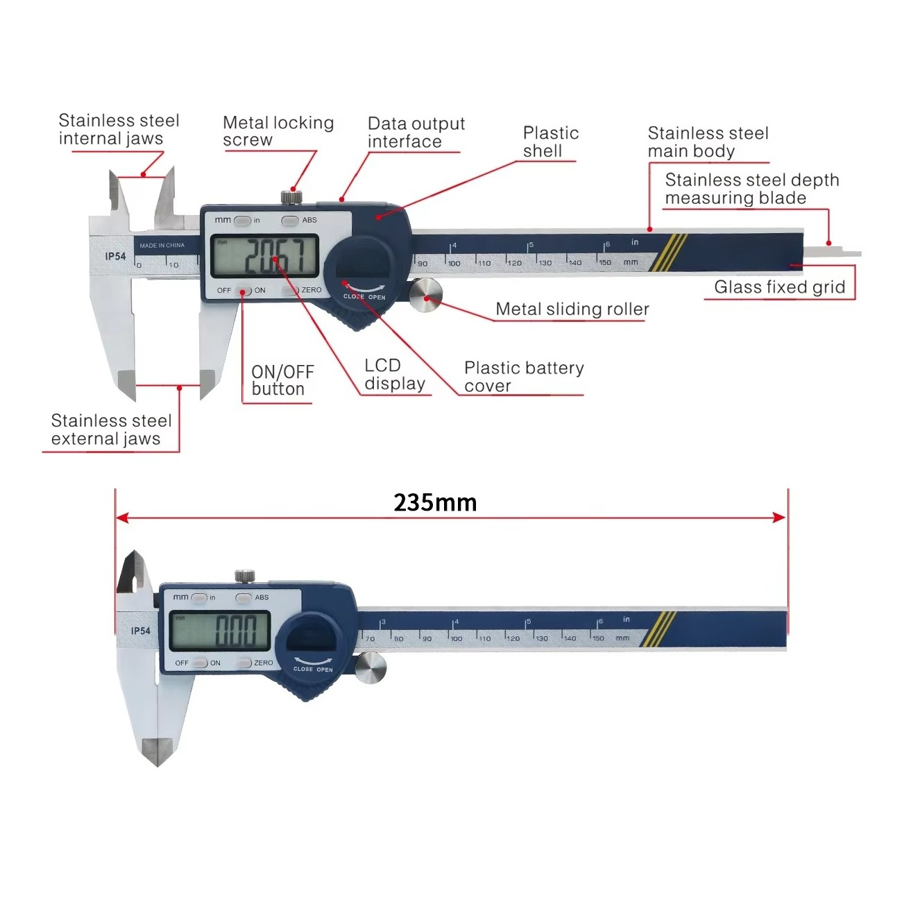 IP54 0-150mm الفرجار الورنية ا - مراجعة Digital Caliper 150Mm Stainless Steel وسعره